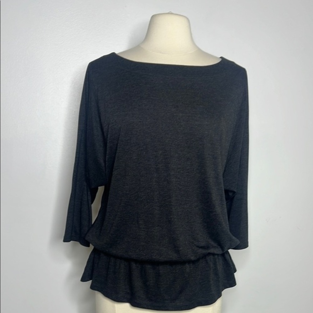 Loft heather gray 3/4 length sleeves knit top With Drop Waist Medium